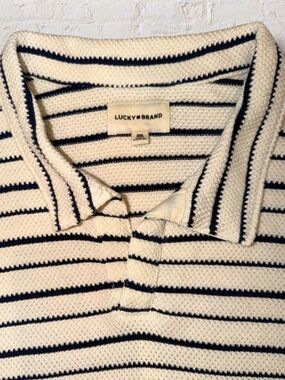 Lucky Brand Jacquard Knit Polo Shirt XXL NWT Cream Navy Stripe